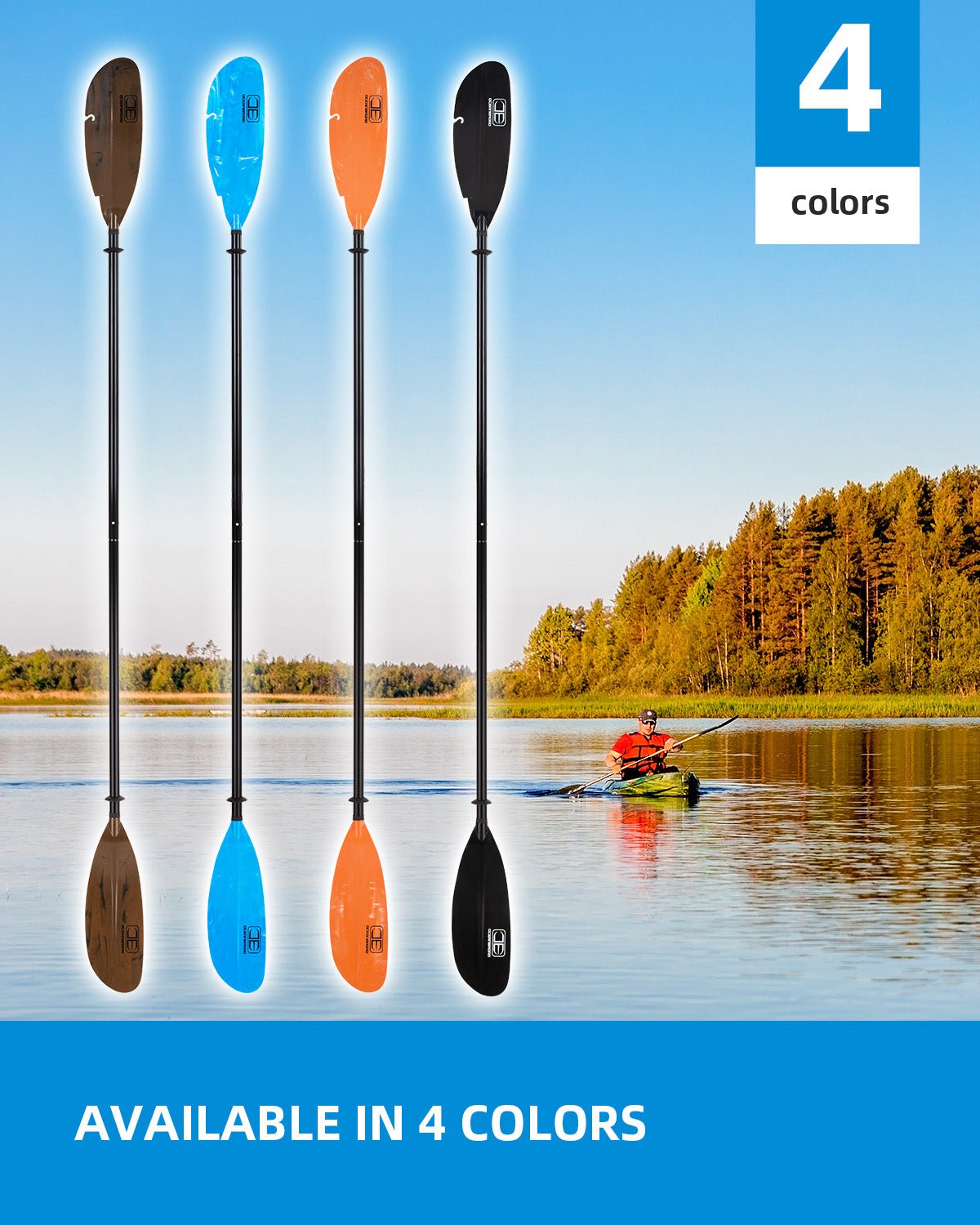 OCEANBROAD Fishing Kayak Paddle - 98in / 250cm Aluminum Alloy Shaft, Blue - OceanBroad Official