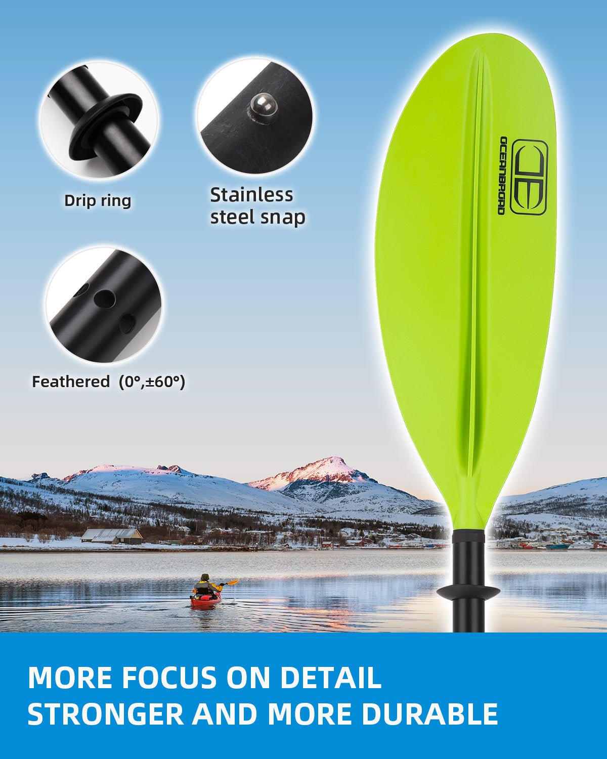 OCEANBROAD Kayak Paddle - 90.5in / 230cm Aluminum Alloy Shaft, Green - OceanBroad Official