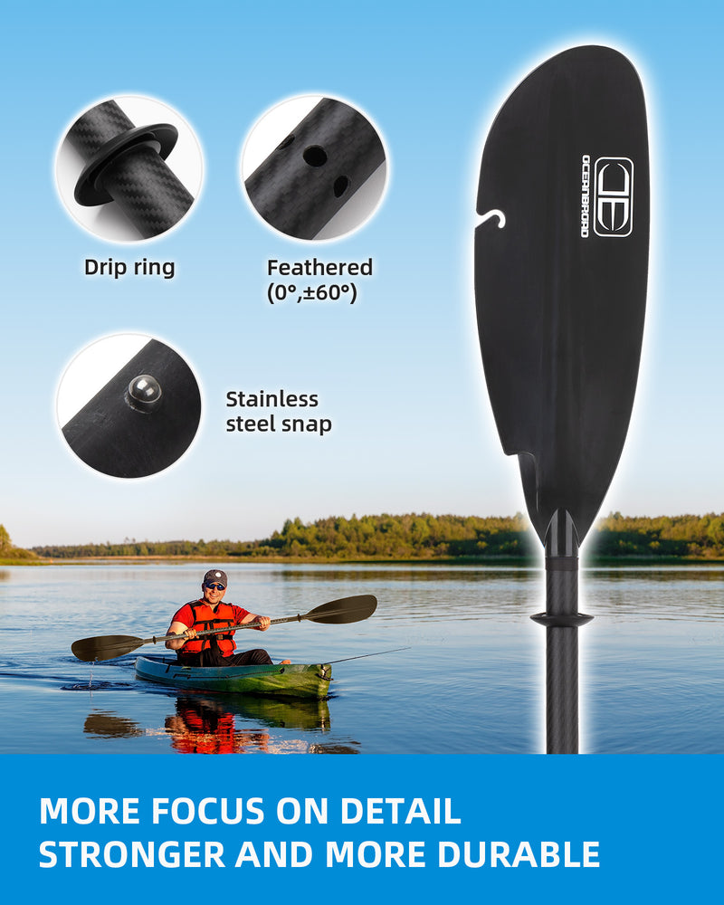 OCEANBROAD Fishing Kayak Paddle -98in / 250cm Carbon Fiber Shaft, Black