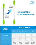 OCEANBROAD Adjustable Kayak Paddle - 86in/220cm to 94in/240cm Carbon Fiber Shaft, Green