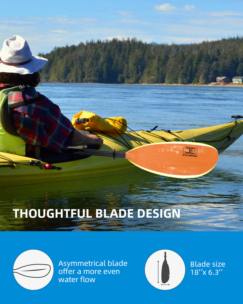 OCEANBROAD Fishing Kayak Paddle -98in / 250cm Carbon Fiber Shaft, Orange