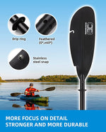 OCEANBROAD Fishing Kayak Paddle -98in / 250cm Aluminum Alloy Shaft, Black