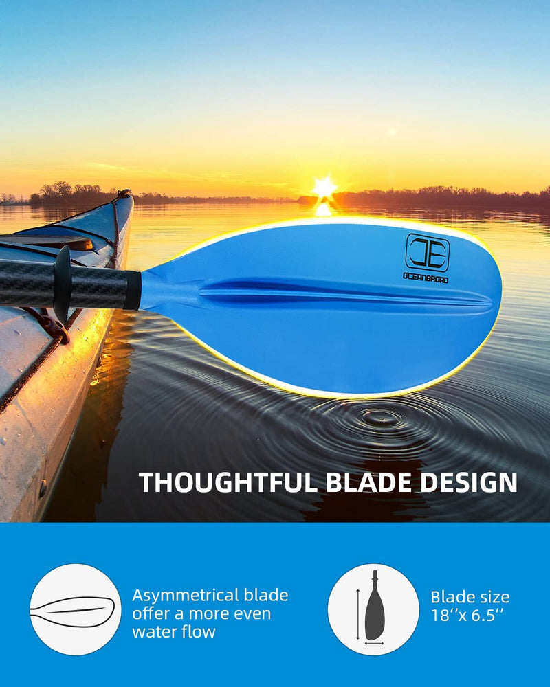 OCEANBROAD Adjustable Kayak Paddle - 86in/220cm to 94in/240cm Carbon Fiber Shaft, Blue