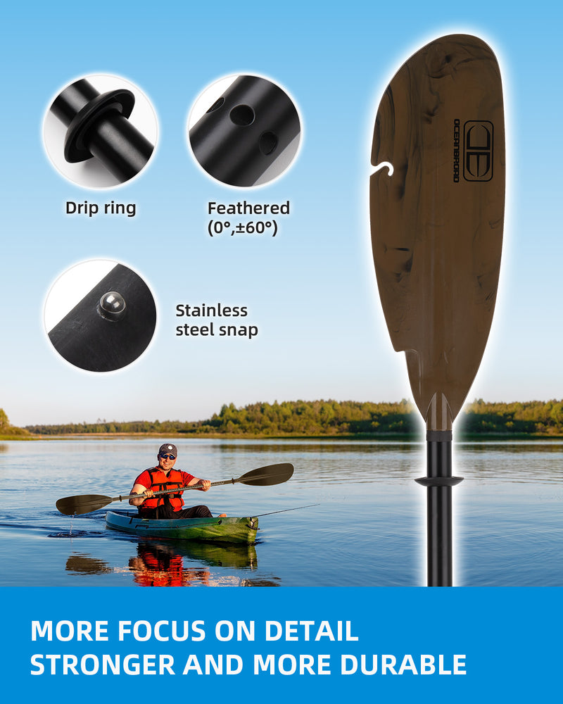 OCEANBROAD Fishing Kayak Paddle -98in / 250cm Aluminum Alloy Shaft, Brown