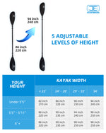 OCEANBROAD Adjustable Kayak Paddle - 86in/220cm to 94in/240cm Aluminum Alloy Shaft, Black