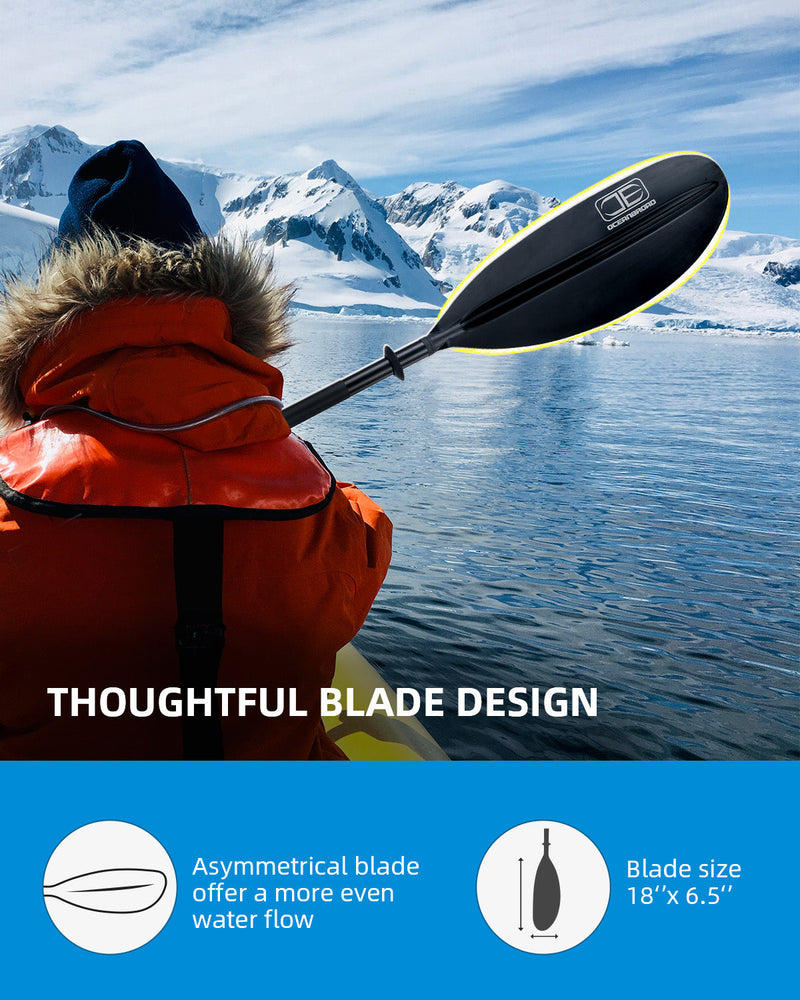 OCEANBROAD Kayak Paddle - 95in / 241cm Aluminum Alloy Shaft, Black