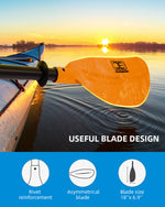 OCEANBROAD Adjustable Kayak Paddle - 86in/220cm to 94in/240cm Alloy Shaft, Orange