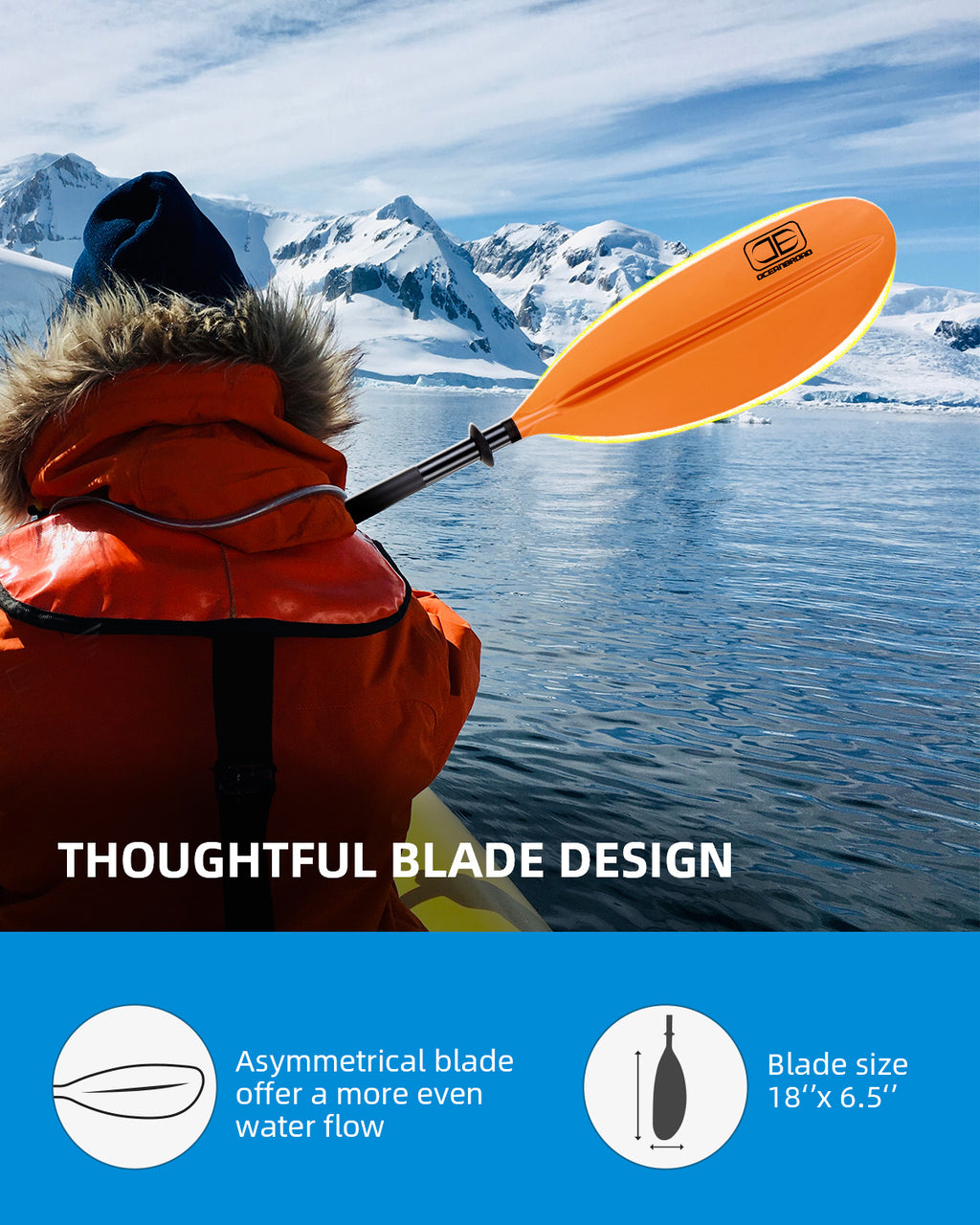 OCEANBROAD Kayak Paddle - 90.5in / 230cm Aluminum Alloy Shaft, Orange