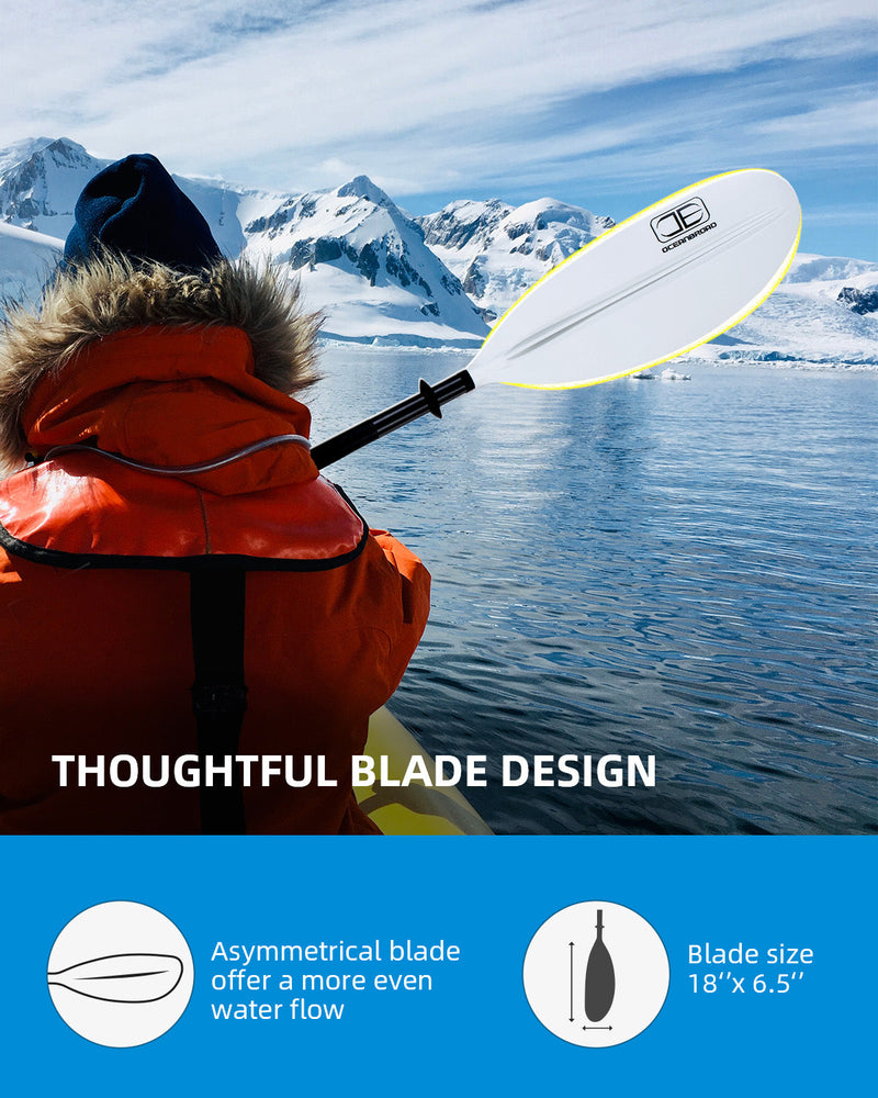 OCEANBROAD Kayak Paddle - 86in / 218cm Aluminum Alloy Shaft, White