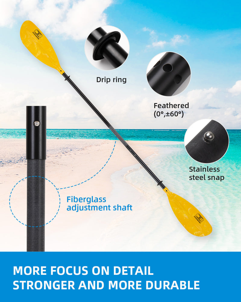 OCEANBROAD Adjustable Kayak Paddle - 86in/220cm to 94in/240cm Aluminum Alloy Shaft, Yellow