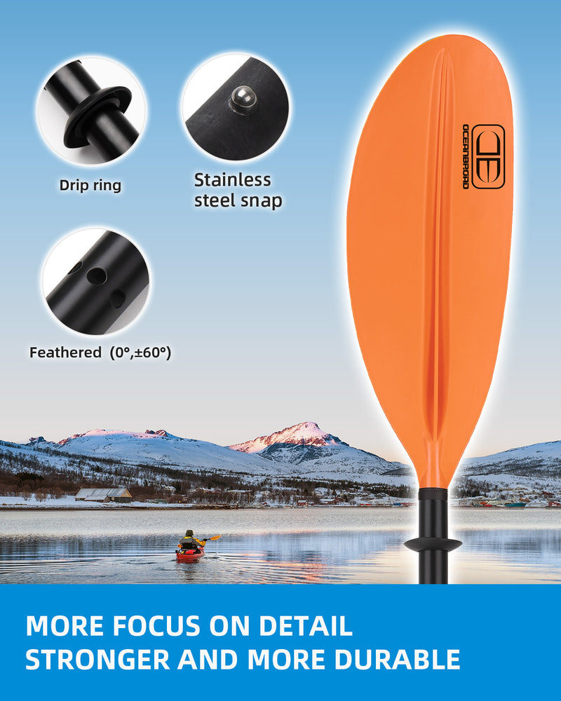 OCEANBROAD Kayak Paddle - 90.5in / 230cm Alloy Shaft, Orange