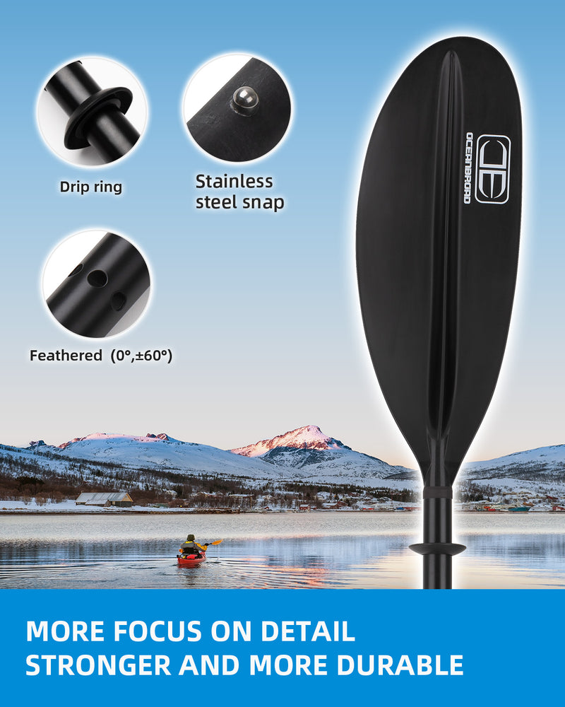 OCEANBROAD Kayak Paddle - 90.5in / 230cm Alloy Shaft, Black