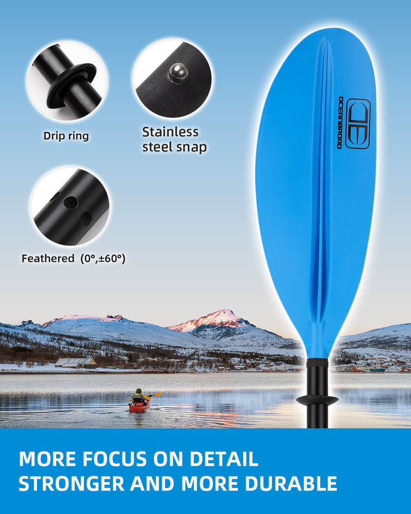 OCEANBROAD Kayak Paddle - 90.5in / 230cm Alloy Shaft, Blue