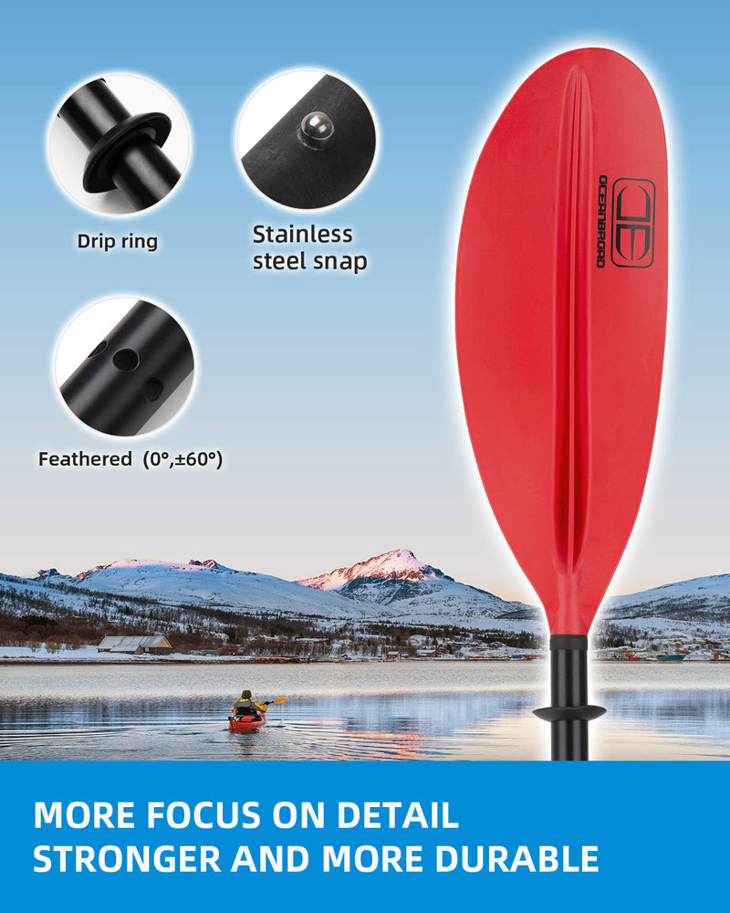 OCEANBROAD Kayak Paddle - 95in / 241cm Aluminum Alloy Shaft, Red
