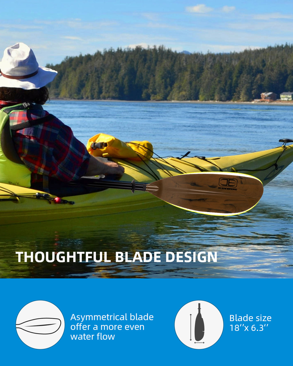 OCEANBROAD Fishing Kayak Paddle -98in / 250cm Alloy Shaft, Brown